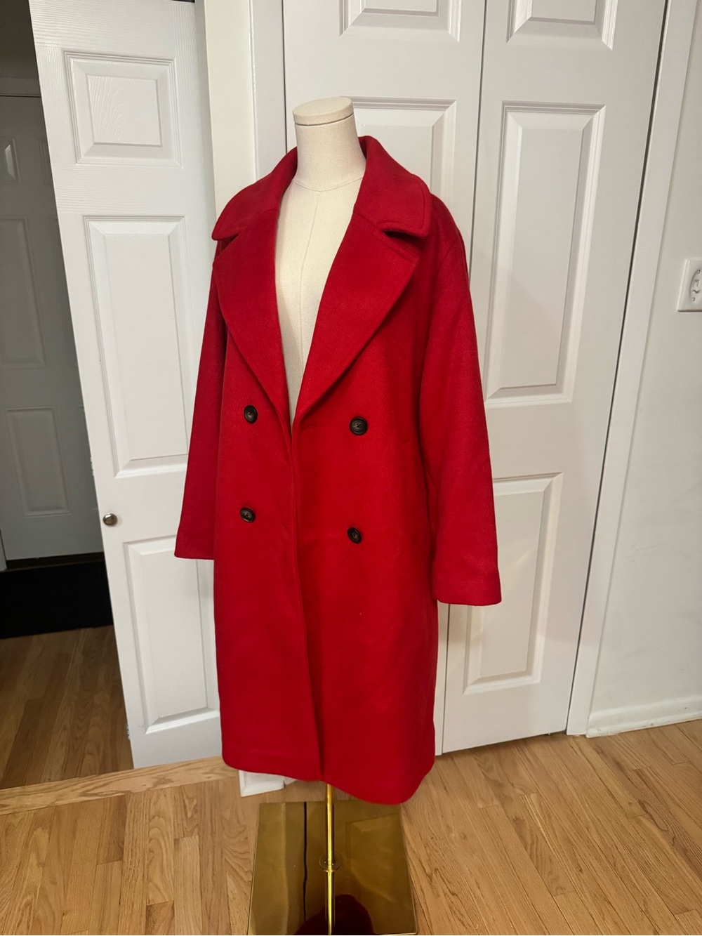 Bernardo Red Wool Blend Double Breasted Long Coat Size Medium NWT